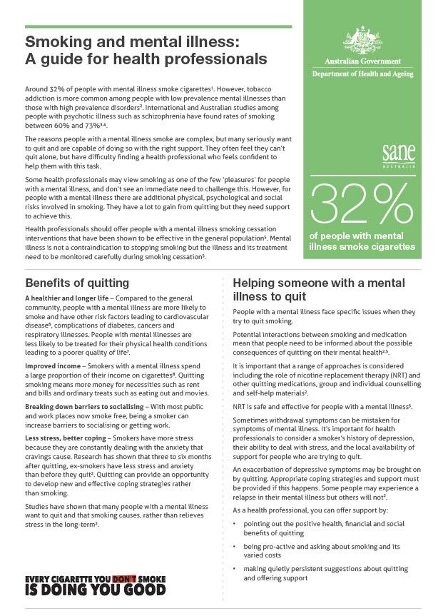 Cover image for the Smoking and mental illness – a guide for health professionals