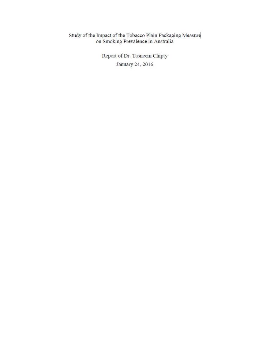 Cover image for the Study of the impact of the tobacco plain packaging measure on smoking prevalence in Australia report