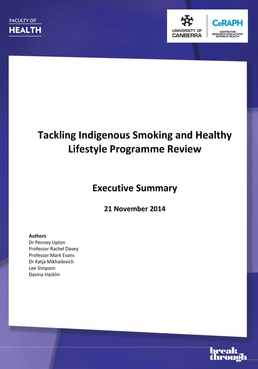 Cover image for Tackling Indigenous Smoking review – executive summary