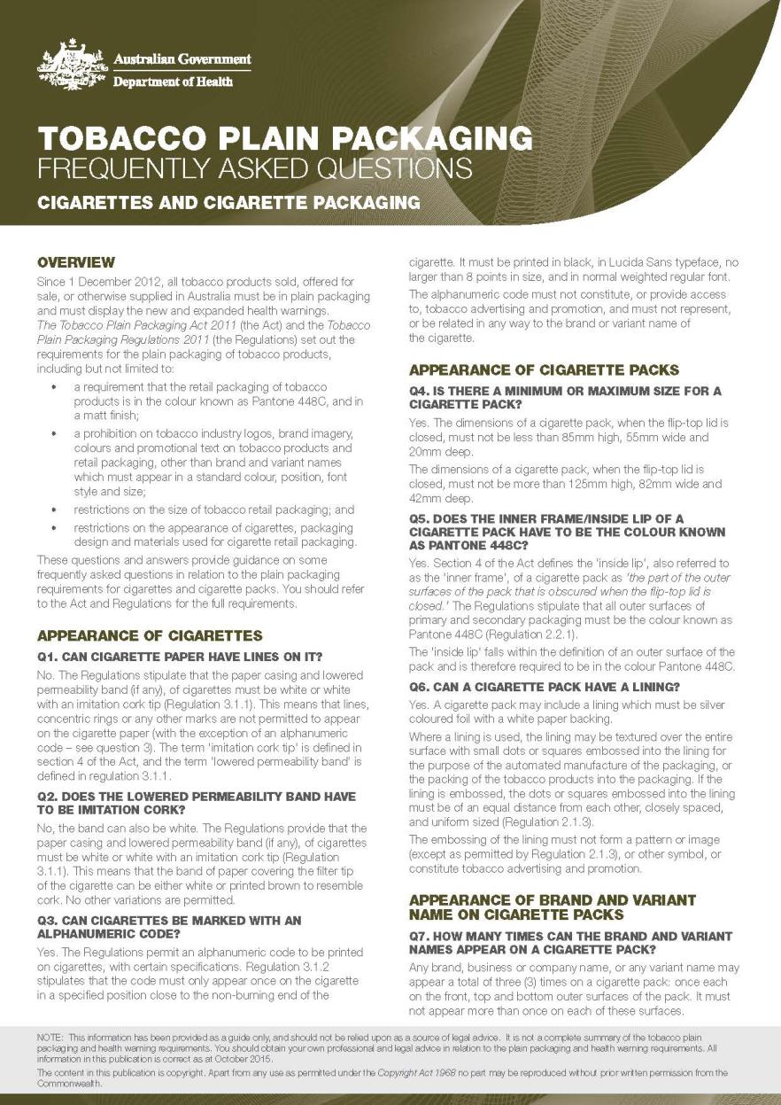 Cigarettes Et Conditionnement Des Cigarettes Conformit Avec La tobacco-plain-packaging-your-guide-australian-government-department