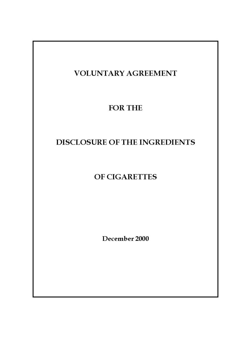 Cover image for the voluntary agreement to disclose cigarette ingredients