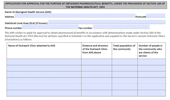Cover page for the Remote Area Aboriginal Health Services Program application form
