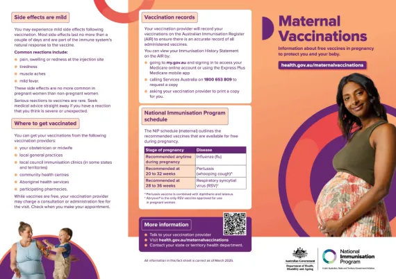 Maternal Vaccinations brochure cover page