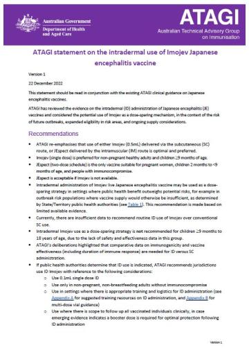 Cover image ATAGI Japanese encephalitis vaccine