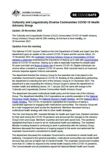 CALD COVID-19 Advisory Group communiques