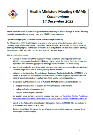 Health Ministers’ Meeting – Communique (14 December 2022)