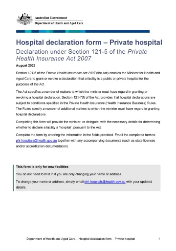 Hospital declaration form – Private hospital