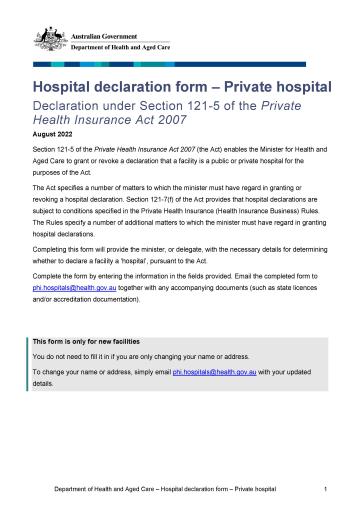 Hospital declaration form – Private hospital