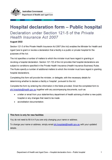 Hospital declaration form – Public hospital