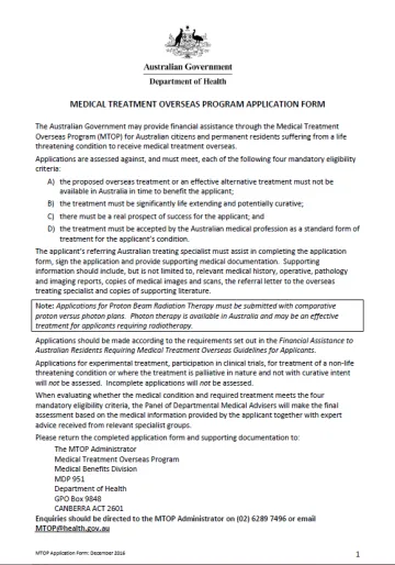 Cover image for Medical Treatment Overseas Program – Application form