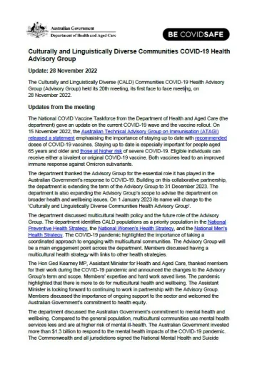 CALD COVID-19 Advisory Group communiques
