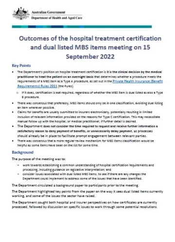 Cover page Outcomes of the hospital treatment certification
