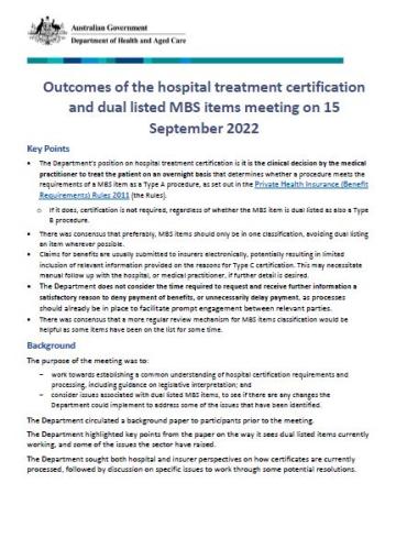 Cover page Outcomes of the hospital treatment certification
