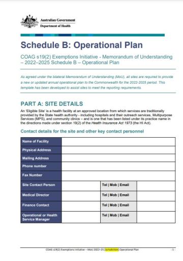 Cover of Schedule B – Operational plan