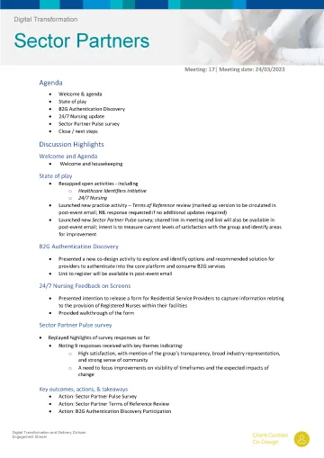 Digital Transformation Sector Partners meeting summary – 23 March 2023