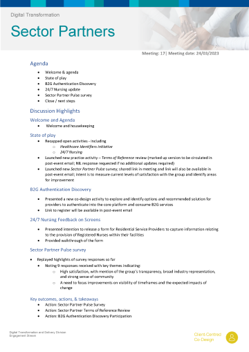 Digital Transformation Sector Partners meeting summary – 23 March 2023