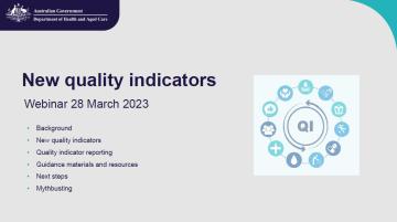 Cover slide for New residential aged care quality indicators webinar