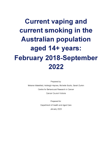 This report presents collected data on current vaping and smoking trends in the Australian population aged 14 years or older, from February 2018 to September 2022.