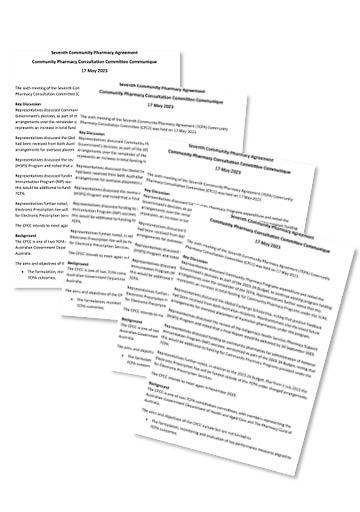 Community Pharmacy Consultation Committee – Terms of reference and communiques