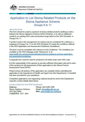 Stoma Appliance Scheme application to list products on the schedule (groups 8 to 11)