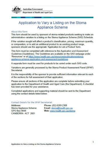 Stoma Appliance Scheme application to vary products on the schedule