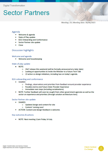 Digital Transformation Sector Partners meeting summary – 30 June 2023