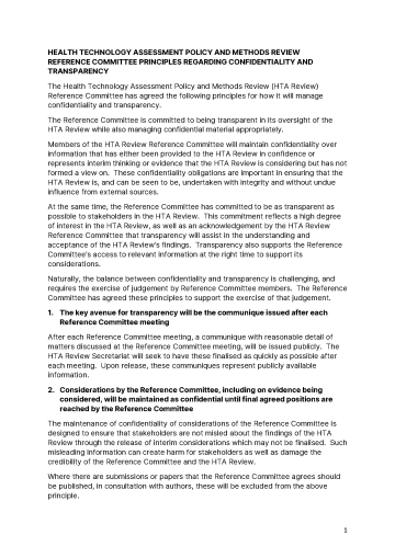 Reference Committee principles – Confidentiality and Transparency 
