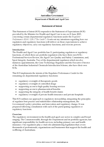 Regulatory Statement of Expectations and Statement of Intent