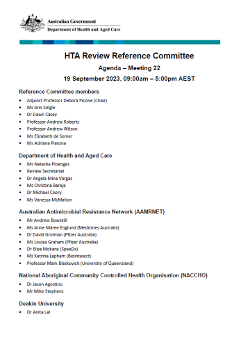 Health Technology Assessment Policy and Methods Review reference committee – Meeting agendas