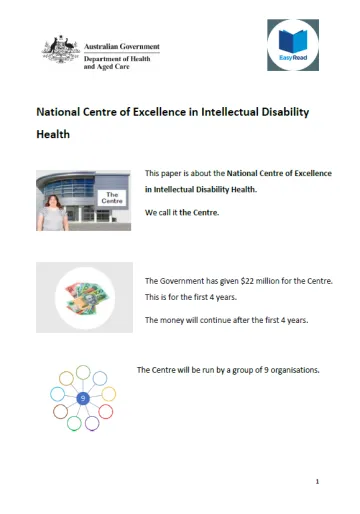 Cover image for National Centre of Excellence in Intellectual Disability Health – Easy Read