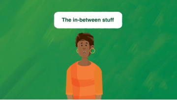 Image of a lady with text box The in-between stuff