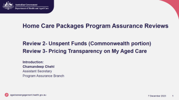 Home Care Packages (HCP) Program Assurance Reviews webinar – presentation slides