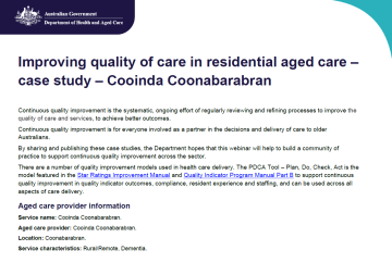 Cover image for Improving quality of care in residential aged care – case study – Cooinda Coonabarabran