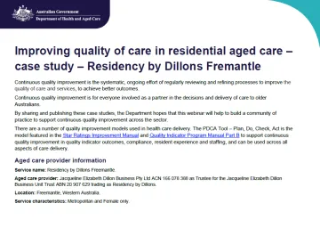 Cover image for  Improving quality of care in residential aged care – case study – Residency by Dillons Fremantle