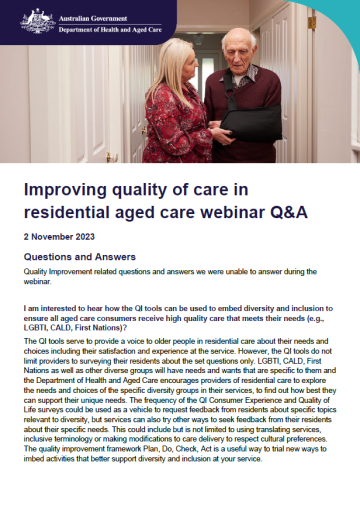 Cover image for Improving quality of care in residential aged care webinar – questions and answers 