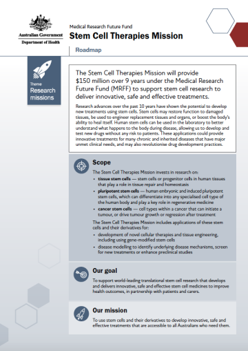 MRFF Stem Cell Therapies Mission Roadmap image