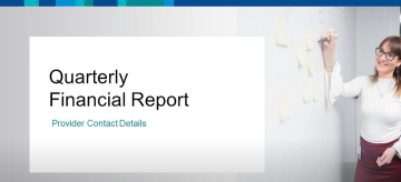 Cover screen for the video on Quarterly Financial Report – Provider contact details