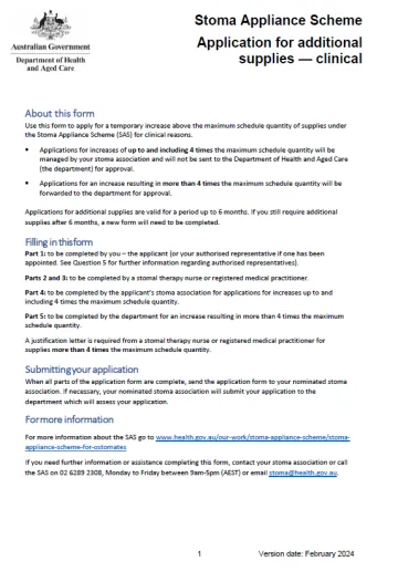 Stoma Appliance Scheme – Application form for additional supplies – Clinical