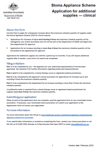 Stoma Appliance Scheme – Application form for additional supplies – Clinical