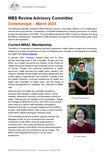 MBS Review Advisory Committee (MRAC) – Communiques