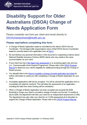 DSOA change of needs form