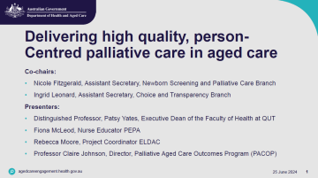 Delivering high quality, person-Centred palliative care in aged care