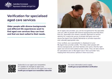 Verification for specialised aged care services