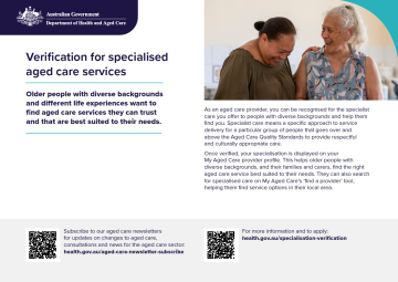 Verification for specialised aged care services