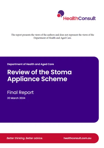Image of the cover page for the HealthConsult Report – Stoma Appliance Scheme Schedule Review