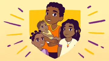 Cartoon image of 3 First nations children