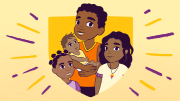 Cartoon image of 3 First nations children