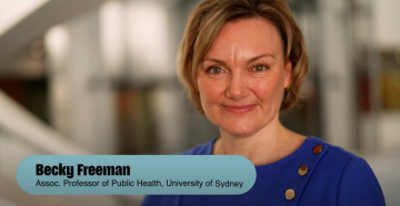 Video still of Becky Freeman Assoc. Professor of Publis Health, University of Sydney