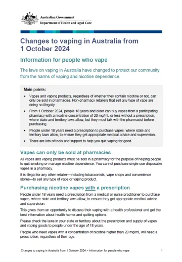Changes to vaping in Australia from 1 October 2024 – Fact sheet for people who vape
