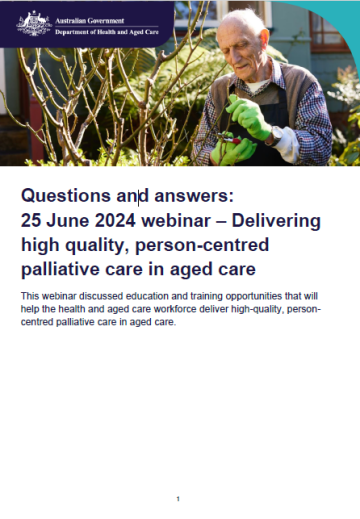 Cover page for the Webinar questions and answers: Delivering high-quality, person-centred palliative care in aged care